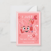 かわいいピンクのハートの愛のウサギ バレンタインデーのカード ノートカード (正面)