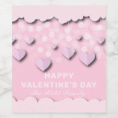 かわいいピンクのハートオンストリングス&クラウドバレンタイン ワインラベル (シングルラベル)