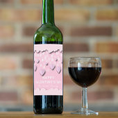 かわいいピンクのハートオンストリングス&クラウドバレンタイン ワインラベル