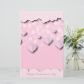 かわいいピンクのハートオンストリングス&クラウドバレンタイン 便箋 (スタンド正面)