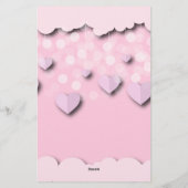 かわいいピンクのハートオンストリングス&クラウドバレンタイン 便箋 (裏面)