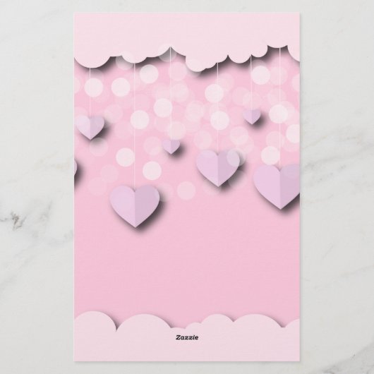 かわいいピンクのハートオンストリングス&クラウドバレンタイン 便箋 (裏面)