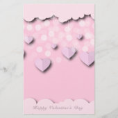 かわいいピンクのハートオンストリングス&クラウドバレンタイン 便箋 (正面)
