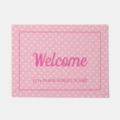 かわいいピンクのハートカスタム通りアドレスへようこそ ドアマット (正面)