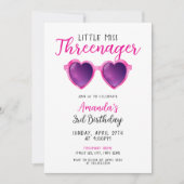 かわいいピンクのハートサングラスキッズ誕生日3 招待状 (正面)