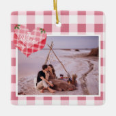 かわいいピンクのハートジンガムカスタムフォトクリスマス セラミックオーナメント (正面)
