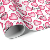 かわいいピンクのハートスタイリッシュはバレンタインパターンが大好き ラッピングペーパー (ロールコーナー)
