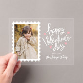 かわいいピンクのハートスタンプ写真バレンタインデー アクリル招待状 (インサイチュ (ポータブル))