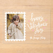 かわいいピンクのハートスタンプ写真バレンタインデー アクリル招待状 (正面)