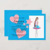 かわいいピンクのハートスターズブルーダンスリサイタルフォト 招待状 (正面/裏面)