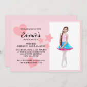 かわいいピンクのハートズスターズダンスリサイタルフォト招待状 招待状 (正面/裏面)