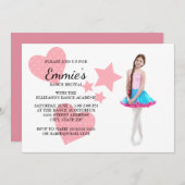 かわいいピンクのハートズスターズダンスリサイタルフォト招待状 招待状 (正面/裏面)