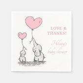かわいいピンクのハートバルーン女の子エレファントベビーシャワー スタンダードカクテルナプキン (正面)