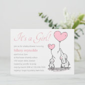 かわいいピンクのハートバルーン女の子エレファントベビーシャワー 招待状 (スタンド正面)