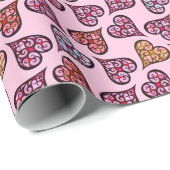 かわいいピンクのハートパターンヴィンテージ女の子クリスマス ラッピングペーパー (ロールコーナー)