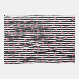 かわいいピンクのハートパターン キッチンタオル