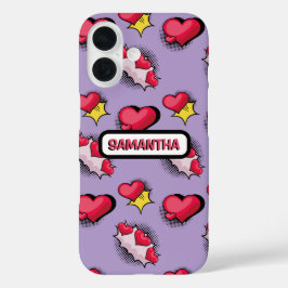 かわいいピンクのハートパーソナライズされた名 iPhone 16ケース