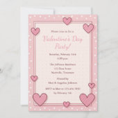かわいいピンクのハートフレーム バレンタインズパーティー 招待状 (正面)
