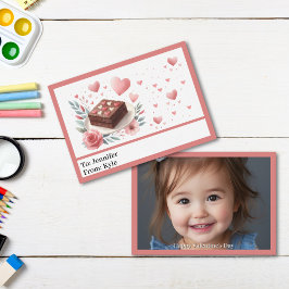 かわいいピンクのハートブラウニー写真バレンタインデー ノートカード