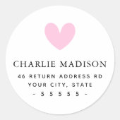 かわいいピンクのハートホワイト差出人住所 ラウンドシール (正面)