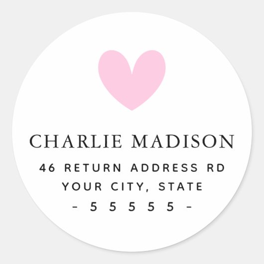 かわいいピンクのハートホワイト差出人住所 ラウンドシール (正面)