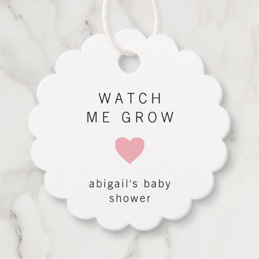 かわいいピンクのハートモダン赤ちゃんシャワー フェイバータグ (正面)