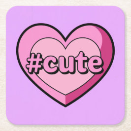 かわいいピンクのハートラベンダーコースターセット スクエアペーパーコースター
