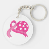 かわいいピンクのハートリボンピックボール乳癌Aw キーホルダー (裏面)