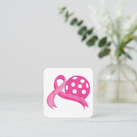 かわいいピンクのハートリボンピックボール乳癌Aw スクエア名刺 (スタンド正面)