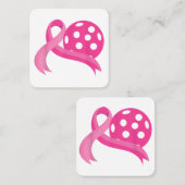 かわいいピンクのハートリボンピックボール乳癌Aw スクエア名刺 (正面/裏面)