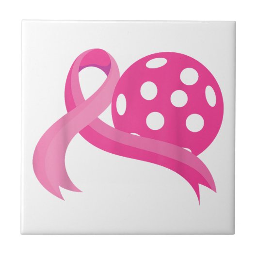かわいいピンクのハートリボンピックボール乳癌Aw タイル (正面)