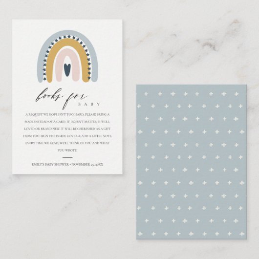 かわいいピンクのハートレインボーブックリクエスト赤ちゃんシャワー エンクロージャーカード (正面/裏面)