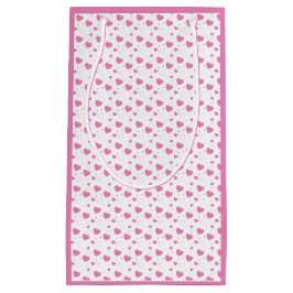 かわいいピンクのハートロマンチックなパターン スモールペーパーバッグ