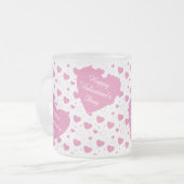 かわいいピンクのハートロマンチックなパターン フロストグラスマグカップ (正面左)