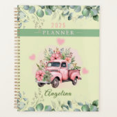 かわいいピンクのハートヴィンテージフラワートラックパーソナライズ プランナー手帳 (正面)