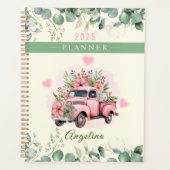 かわいいピンクのハートヴィンテージフラワートラックパーソナライズ プランナー手帳 (正面)