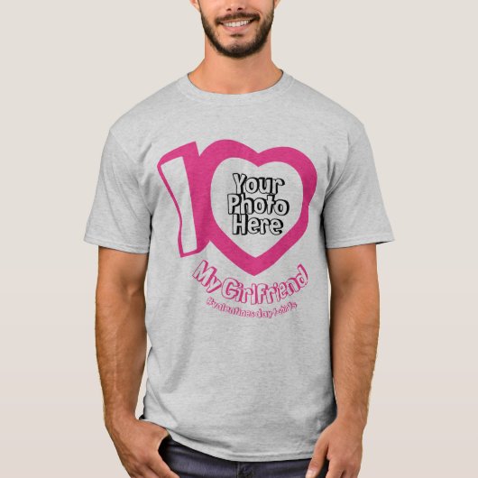 かわいいピンクのハート写真ガールフレンドが大好き Tシャツ (正面)