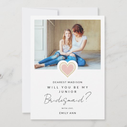 かわいいピンクのハート写真Jrブライドメイド提案カード 招待状 (正面)