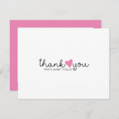 かわいいピンクのハート女の子の赤ちゃんシャワーありがとう サンキューカード (正面/裏面)