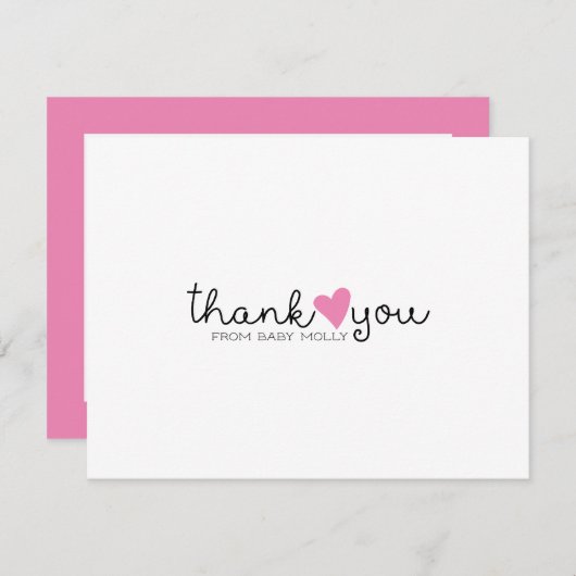 かわいいピンクのハート女の子の赤ちゃんシャワーありがとう サンキューカード (正面/裏面)