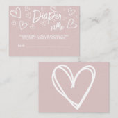 かわいいピンクのハート女の子の赤ちゃんシャワーおむつラッフル エンクロージャーカード (正面/裏面)