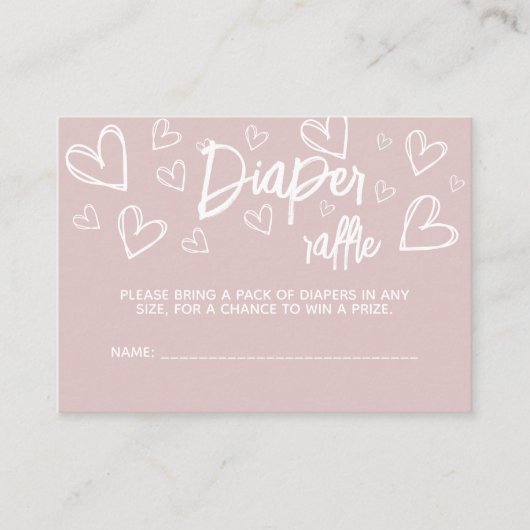かわいいピンクのハート女の子の赤ちゃんシャワーおむつラッフル エンクロージャーカード (正面)
