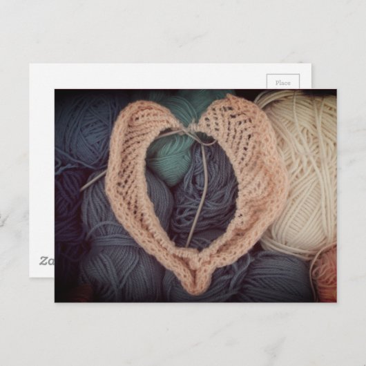 かわいいピンクのハート形のベビーの編み物の郵便はがき ポストカード (正面/裏面)