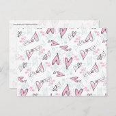 かわいいピンクのハート愛バレンタインデーのデザイン シーズンポストカード (正面/裏面)