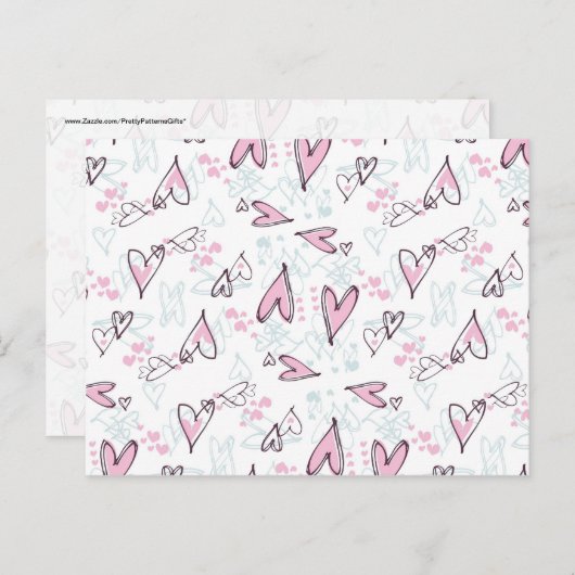 かわいいピンクのハート愛バレンタインデーのデザイン シーズンポストカード (正面/裏面)