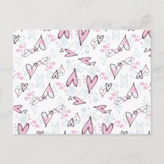 かわいいピンクのハート愛バレンタインデーのデザイン シーズンポストカード (正面)