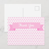 かわいいピンクのハート柄 | ベビーシャワー感謝メッセージ ポストカード (正面/裏面)