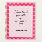 かわいいピンクのハート背景クリスチャン プランナー手帳 (正面)