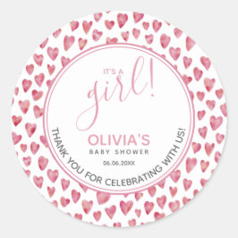 かわいいピンクのハート赤ちゃんシャワー女の子 ラウンドシール