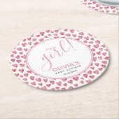 かわいいピンクのハート赤ちゃんシャワー女の子 ラウンドペーパーコースター (アングル)